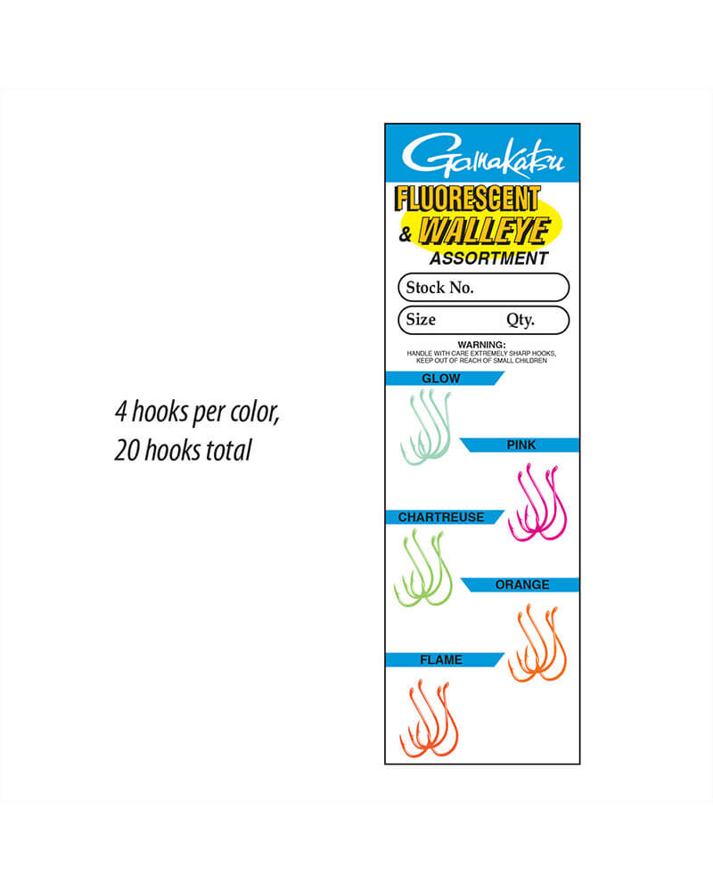 Gamakatsu Fluorescent Walleye and Steelhead Hook Assortments 20pk