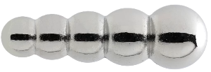 Silver beads with black centers on a white background