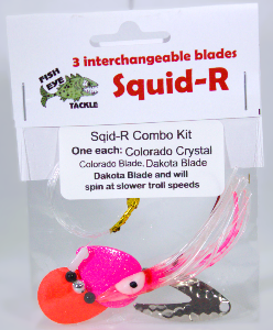 Fishing lure with interchangeable blades in packaging on a white background