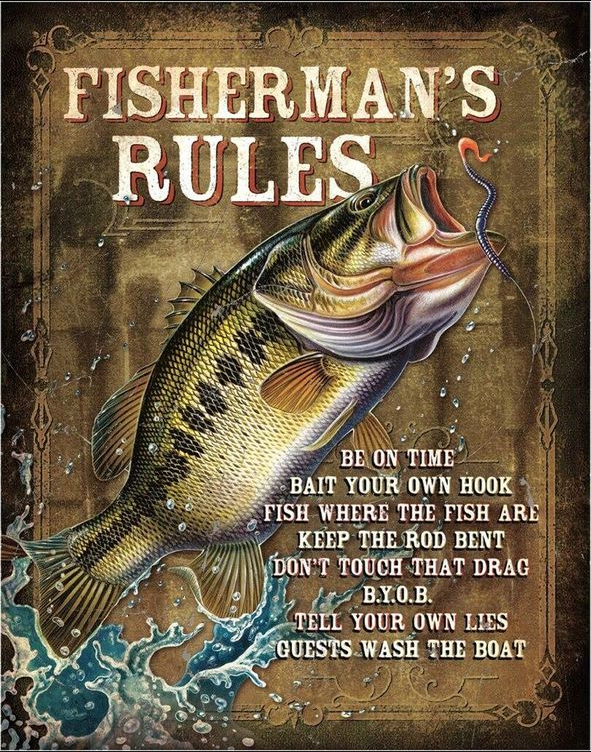 Fisherman's Rules Metal Tin Sign