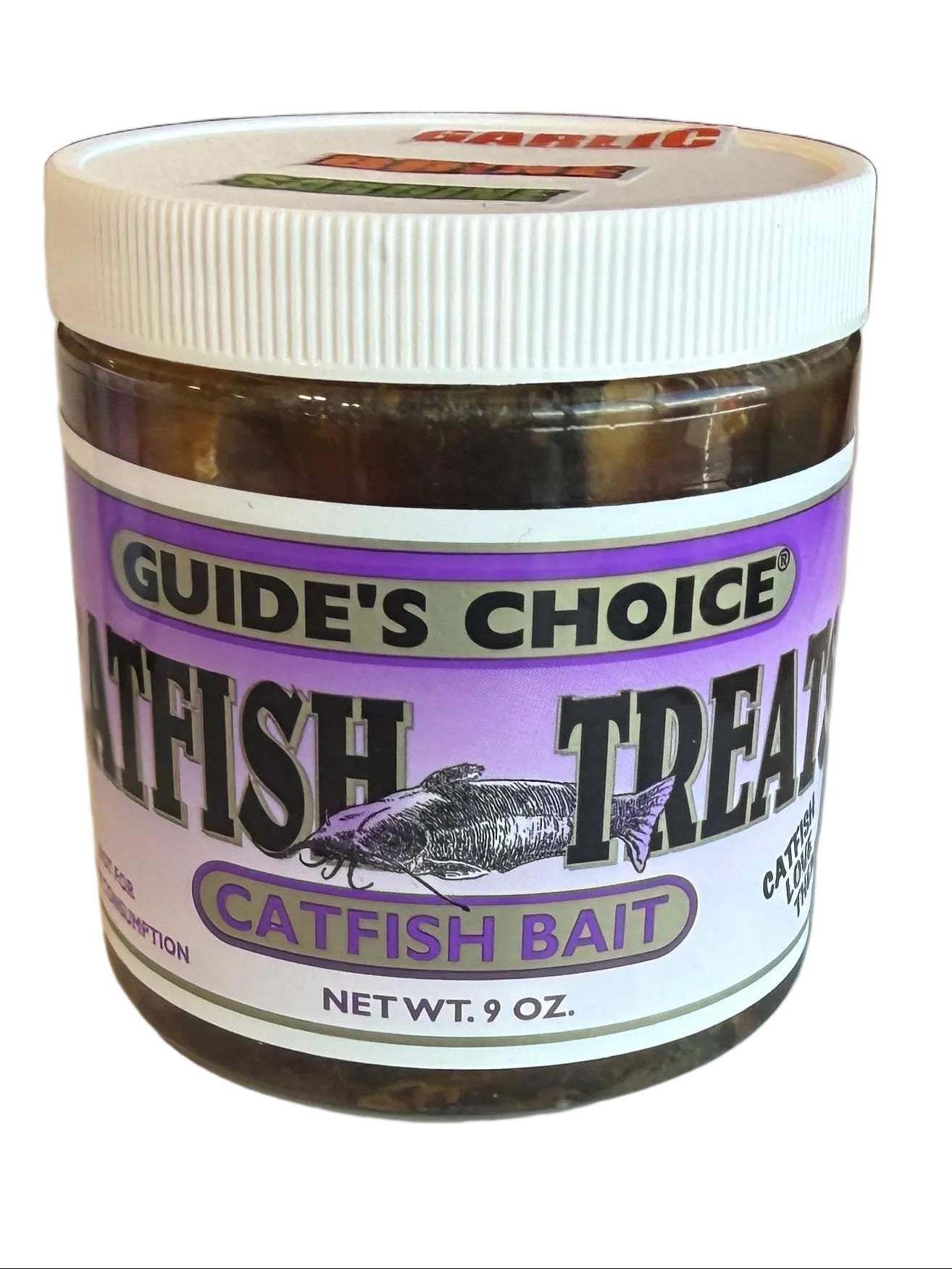 Container of fish treat on a counter with a blurred background