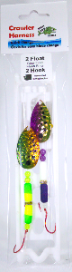 Crawler harness packaging with two lures inside on a white background