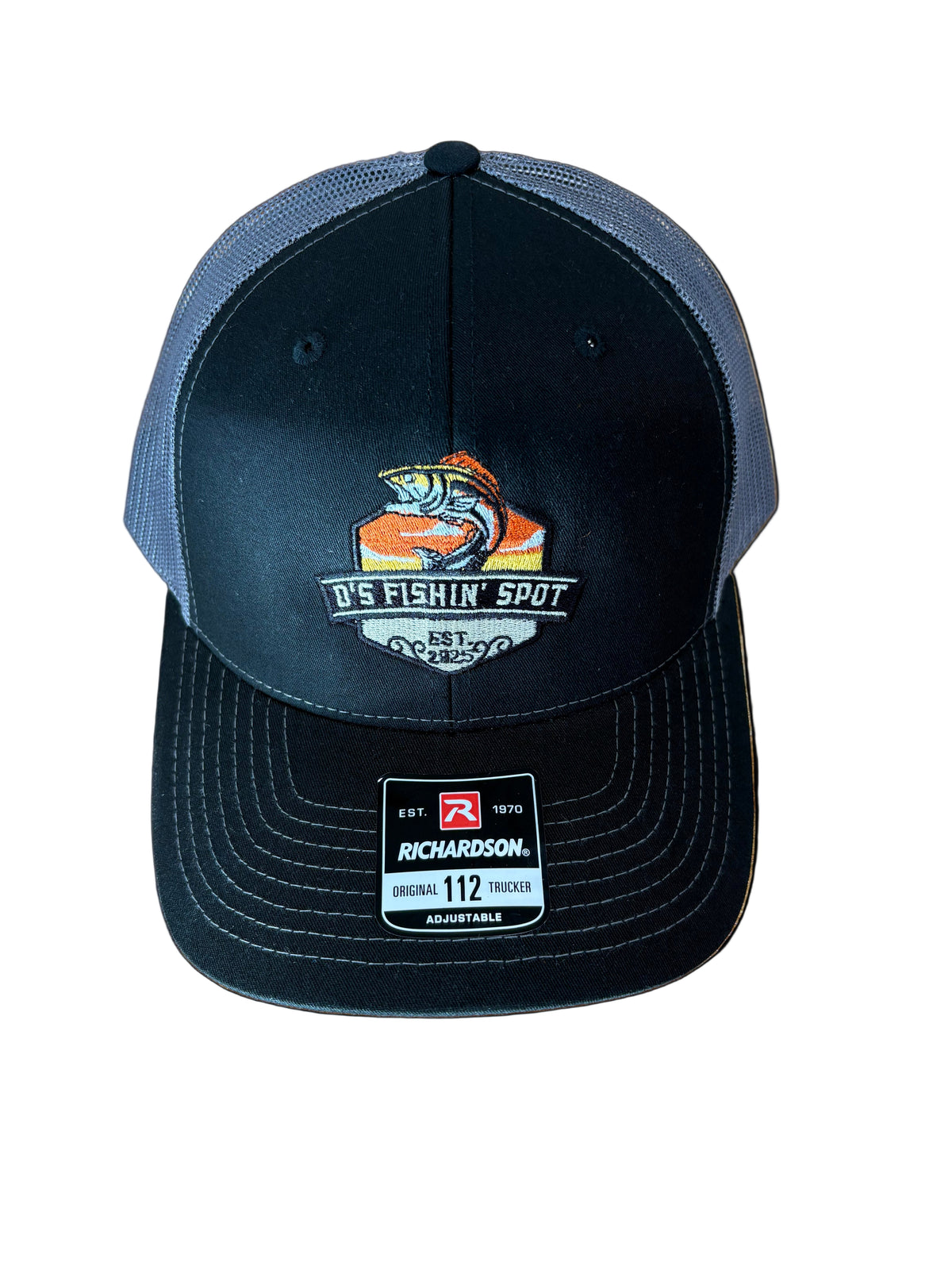 Retro Deep Sea Black Pond Pompano Fishing Patch Mesh Snapback Richardson 112 Hat QuikTrip Richardson 112 Navy Rubber Patch Trucker Hat  main image 4
