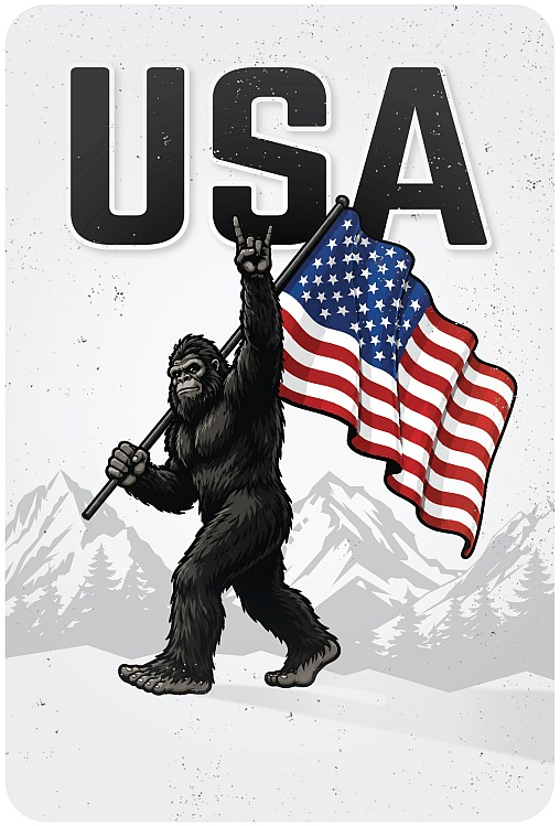 USA - Snow/flag Bigfoot Metal Sign